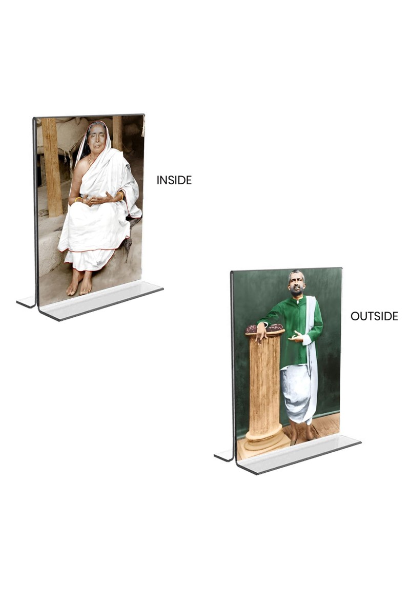 Car Desk/Table Top Sarada Devi & Sri Ramakrishna Paramhansa Acrylic T-Style Photo Stand - 2.5x3.5 Inches, Compact and Stylish Spiritual Display, easily change 2 photos (Pack of 1)