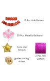 Happy Birthday Decoration Combo Set - 20 Pcs. Metallic Balloons, 1 Star Foil Balloons, 13 Pcs. Birthday Banner, 2 Pcs. Foil Curtain Party Backdrop Kit for Celebrations and Events (Pink)