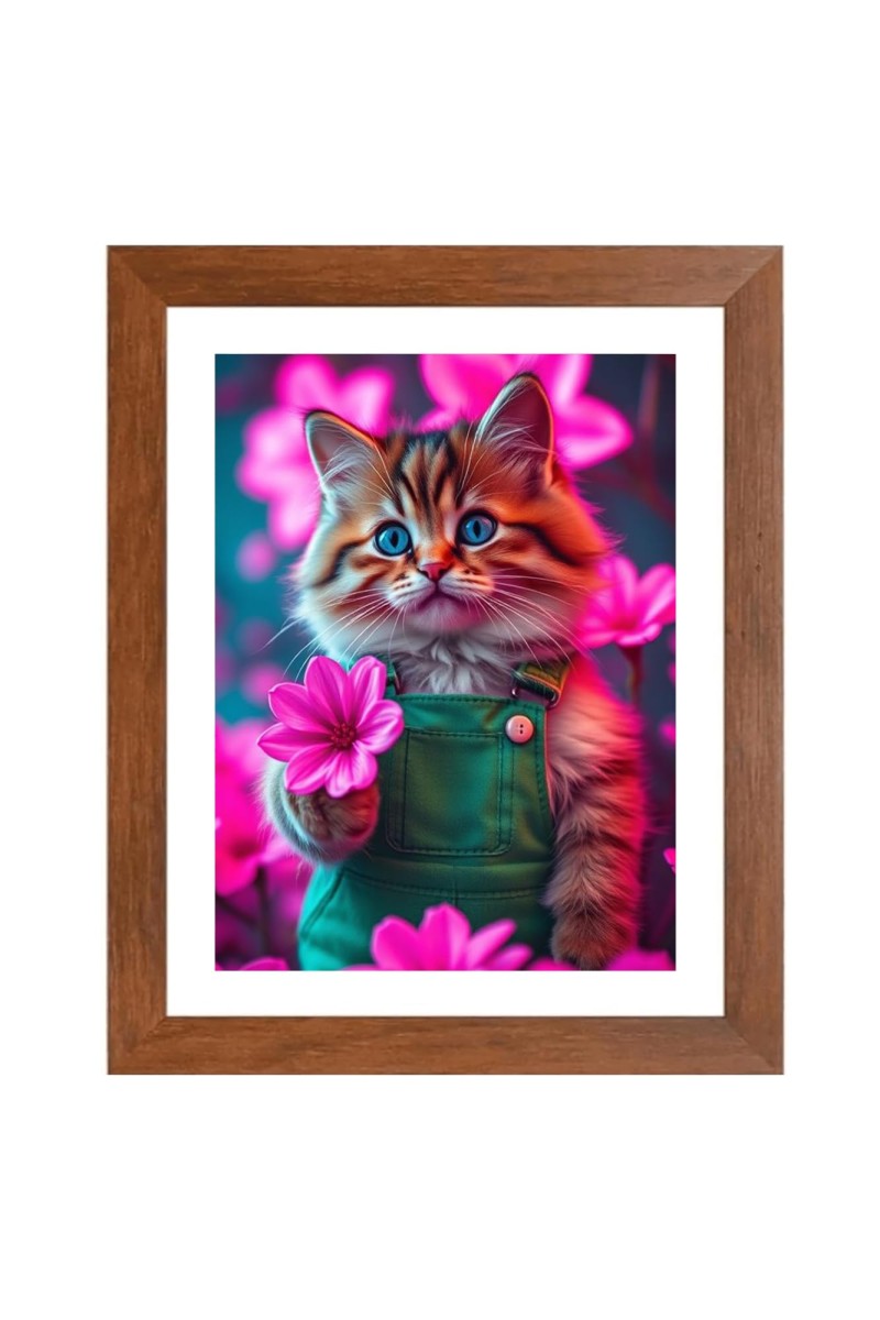 AI Funny Cute Cat Art Picture for Kids - 10x14 inches, Brown Color - Perfect Wall Decor for Children's Room