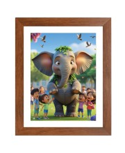 AI Funny Cute Elephant With Kids Art Picture for Kids - 10x14 inches, Brown Color - Perfect Wall Decor for Children's Room