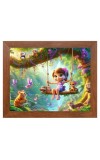 AI Funny Cute Girls With Animals Art Picture for Kids - 18x22 inches, Brown Color - Perfect Wall Decor for Children's Room