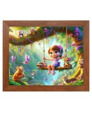 AI Funny Cute Girls With Animals Art Picture for Kids - 10x14 inches, Brown Color - Perfect Wall Decor for Children's Room
