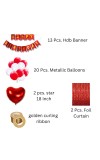 Happy Birthday Decoration Combo Set - 20 Pcs. Metallic Balloons, 2 love Foil Balloons, 13 Pcs. Birthday Banner, 2 Pcs. Foil Curtain Party Backdrop Kit for Celebrations and Events (Red)