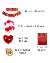 Happy Birthday Decoration Combo Set - 20 Pcs. Metallic Balloons, 2 love Foil Balloons, 13 Pcs. Birthday Banner, 2 Pcs. Foil Curtain Party Backdrop Kit for Celebrations and Events (Red)
