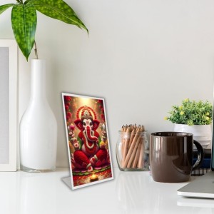 Car Desk/Table Top Lord Ganesha Acrylic L-Style Photo Stand - 2.5x3.5 Inches, Compact And Stylish Spiritual Display (F6657)