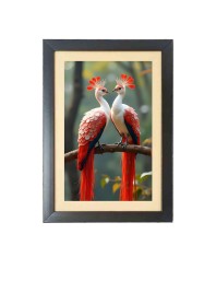 A lively, cheerful and festive auspicious birds Photo Frame Funny Animal and Bird Cartoon Art, Black color, 15x19 Inch