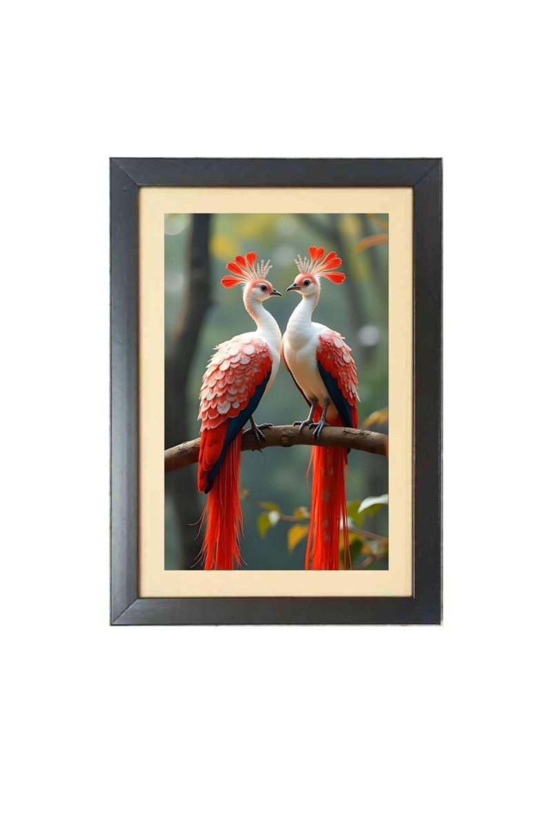 A lively, cheerful and festive auspicious birds Black Photo Frame Funny Animal and Bird Cartoon Art