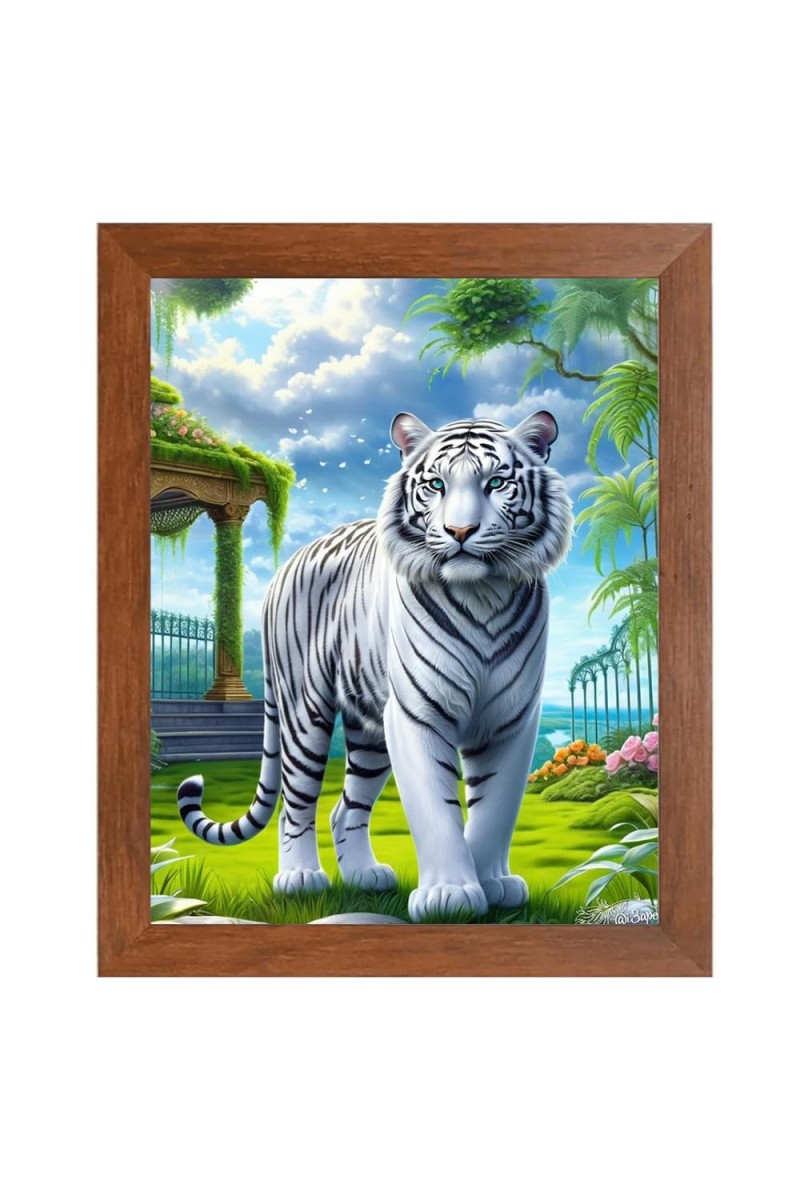 AI Funny White Tiger Art Picture for Kids - 12x16 inches, Brown Color - Perfect Wall Decor for Children's Room