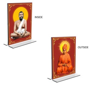 Sri Ramakrishna Paramhansa & Swami Vivekananda Acrylic T-Style Photo Stand, Compact and Stylish Spiritual Display, easily change 2 photos (Pack of 1)
