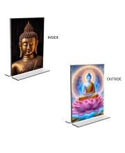 Car Desk/Table Top Buddha Acrylic T-Style Photo Stand - 2.5x3.5 Inches, Compact and Stylish Spiritual Display, easily change 2 photos (Pack of 1)