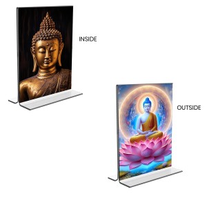 Buddha Acrylic T-Style Photo Stand - 5x7 Inches, Compact and Stylish Spiritual Display, easily change 2 photos (Pack of 1)