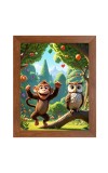 AI Funny Monkey and Owl Art Picture for Kids - 12x16 inches, Brown Color - Perfect Wall Decor for Children's Room