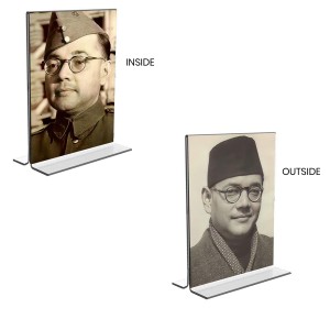 Netaji Subhas Chandra Bose Acrylic T-Style Photo Stand - 5x7 Inches, Compact and Stylish Spiritual Display, easily change 2 photos (Pack of 1)