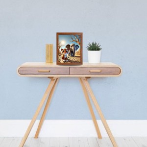 AI Funny Tiger and Elephant Art Picture for Kids - 10x14 inches, Brown Color - Perfect Wall Decor for Children's Room