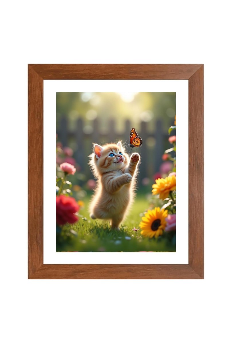 AI Funny Cute Cat Art Picture for Kids - 10x14 inches, Brown Color - Perfect Wall Decor for Children's Room