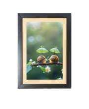 Two cute snails under two little umbrellas Black Photo Frame Funny Animal and Bird Cartoon Art