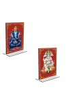 Car Desk/Table Top Sri Ganesh & Panchmukhi Hanuman Acrylic T-Style Photo Stand - 2.5x3.5 Inches, Compact and Stylish Spiritual Display, easily change 2 photos (Pack of 1)