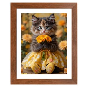 AI Funny Cute Cat Art Picture for Kids - 10x14 inches, Brown Color - Perfect Wall Decor for Children's Room