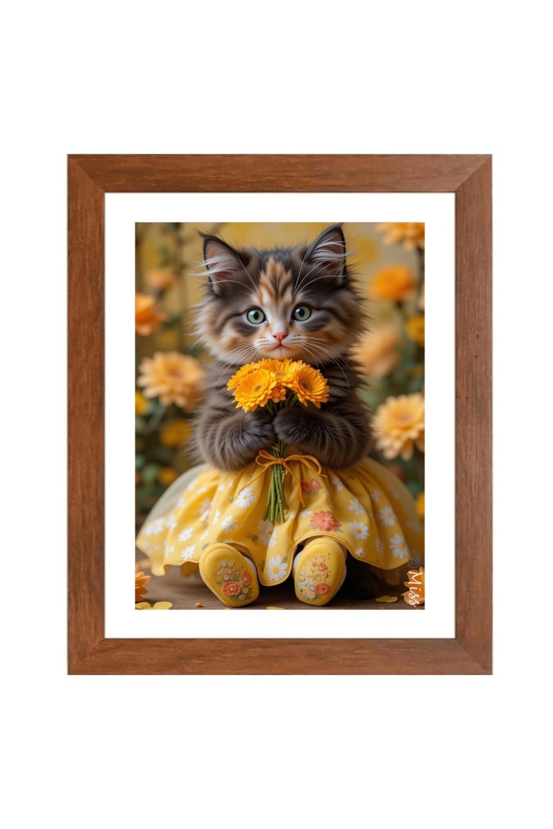AI Funny Cute Cat Art Picture for Kids - 18x22 inches, Brown Color - Perfect Wall Decor for Children's Room