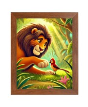 AI Funny Lion with bird Art Picture for Kids - 10x14 inches, Brown Color - Perfect Wall Decor for Children's Room