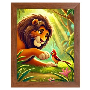 AI Funny Lion with bird Art Picture for Kids - 18x22 inches, Brown Color - Perfect Wall Decor for Children's Room AI Funny Lion with bird Art Picture for Kids - 18x22 inches, Brown Color - Perfect Wall Decor for Children's Room