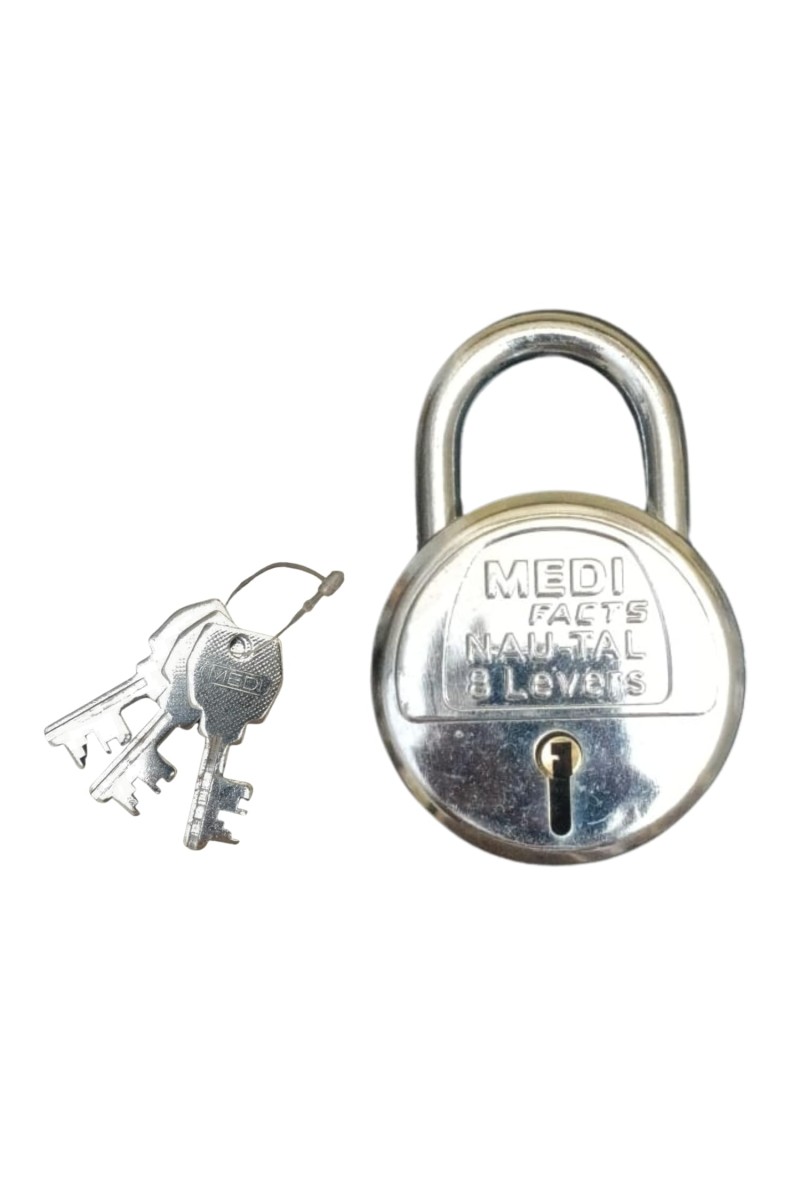 HiTechMart Heavy Duty 8-Lever Round Iron Padlock with 3 Keys, Rust-Resistant, Durable Security Lock for Home, Office, and Outdoor Use (Silver Finish)