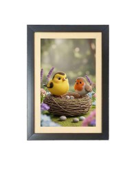 Free Nesting Cartoon Birds Photo Frame Funny Animal and Bird Cartoon Art, Black color, 13x17 Inch