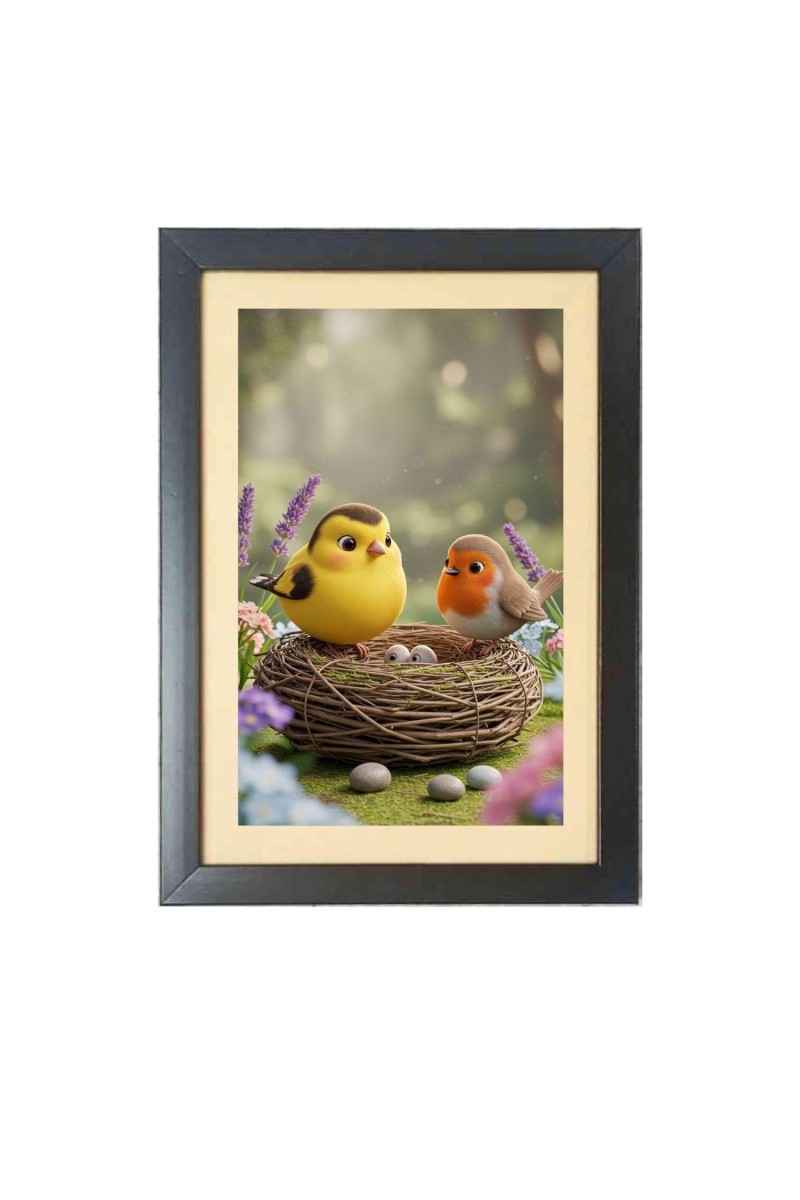 Free Nesting Cartoon Birds Black Photo Frame Funny Animal and Bird Cartoon Art