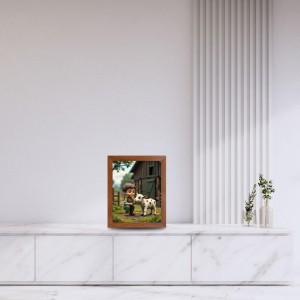 AI Funny Boy with Cow Art Picture for Kids - 14x18 inches, Brown Color - Perfect Wall Decor for Children's Room