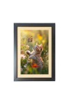 The cat is watching butterfly Photo Frame Funny Animal and Bird Cartoon Art, Black color, 17x21 Inch