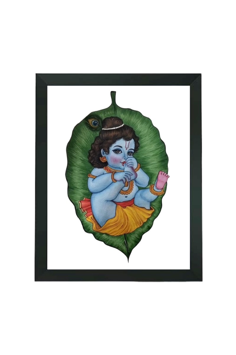 Hitech Sales Nanha Gopal Ji Polystyrene Photo Frame for Pooja Room, Temple Decor, Home Decoration and Gifting (Wall and Tabletop, Rectangular, Printed Photo, 7.12 x 9.12 inches Frame, Black)