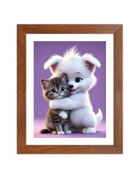 AI Funny Cute Dog & Cat Art Picture for Kids - 10x14 inches, Brown Color - Perfect Wall Decor for Children's Room