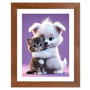 AI Funny Cute Dog & Cat Art Picture for Kids - 10x14 inches, Brown Color - Perfect Wall Decor for Children's Room
