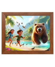 AI Funny Polar bear with kid Art Picture for Kids - 10x14 inches, Brown Color - Perfect Wall Decor for Children's Room