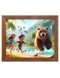 AI Funny Polar bear with kid Art Picture for Kids - 10x14 inches, Brown Color - Perfect Wall Decor for Children's Room