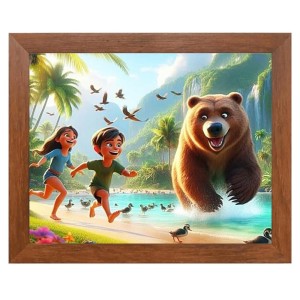 AI Funny Polar bear with kid Art Picture for Kids - 10x14 inches, Brown Color - Perfect Wall Decor for Children's Room
