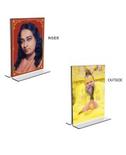 Car Desk/Table Top Sri Sri Paramahansa Yogananda & Sri premanand ji maharaj Acrylic T-Style Photo Stand - 2.5x3.5 Inches, Compact and Stylish Spiritual Display, easily change 2 photos (Pack of 1)