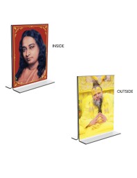 Car Desk/Table Top Sri Sri Paramahansa Yogananda & Sri premanand ji maharaj Acrylic T-Style Photo Stand - 2.5x3.5 Inches, Compact and Stylish Spiritual Display, easily change 2 photos (Pack of 1)