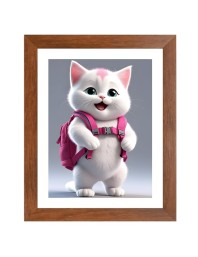 AI Funny Cute Cat Art Picture for Kids - 10x14 inches, Brown Color - Perfect Wall Decor for Children's Room