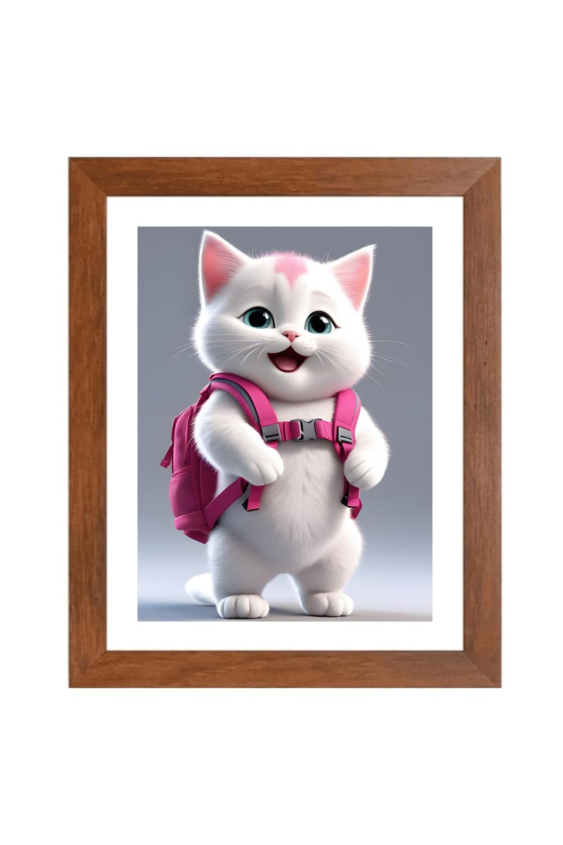 AI Funny Cute Cat Art Picture for Kids - 10x14 inches, Brown Color - Perfect Wall Decor for Children's Room