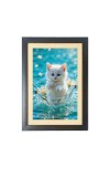 The cute white cat Photo Frame Funny Animal and Bird Cartoon Art, Black color, 15x19 Inch