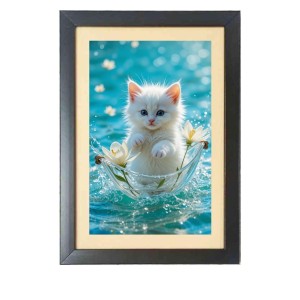 The cute white cat Photo Frame Funny Animal and Bird Cartoon Art, Black color, 13x17 Inch The cute white cat Photo Frame Funny Animal and Bird Cartoon Art, Black color, 13x17 Inch
