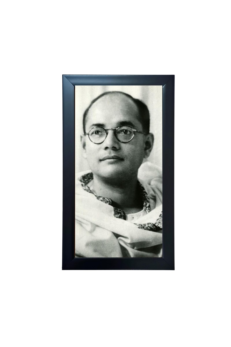 Hitech Sales Netaji Subhas Chandra Bose Wall-Mount Rectangular Polystyrene Photo Frame Home Decoration and Gifting, 9.6 x 15.6 inches Black Frame (Pack of 1, Printed Photo)