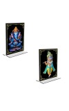 Car Desk/Table Top Sri Ganesh & Sri Krishna Acrylic T-Style Photo Stand - 2.5x3.5 Inches, Compact and Stylish Spiritual Display, easily change 2 photos (Pack of 1)