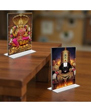 Lord Tirupati Balaji & Baba Lakhsmi Acrylic T-Style Photo Stand - 11x13 Inches, Compact and Stylish Spiritual Display, easily change 2 photos (Pack of 1)