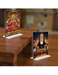 Lord Tirupati Balaji & Baba Lakhsmi Acrylic T-Style Photo Stand - 7x9 Inches, Compact and Stylish Spiritual Display, easily change 2 photos (Pack of 1)