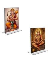 Car Desk/Table Top Sri Hanuman Acrylic T-Style Photo Stand - 2.5x3.5 Inches, Compact and Stylish Spiritual Display, easily change 2 photos (Pack of 1)