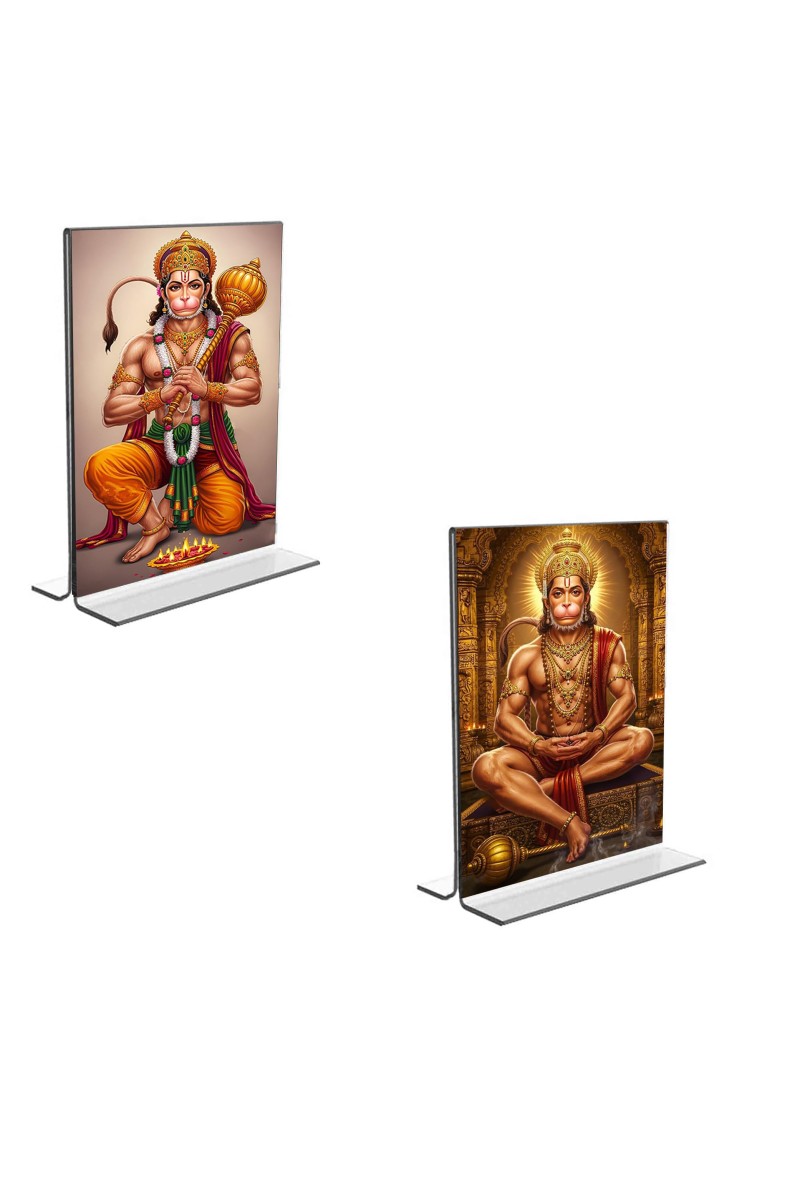 Car Desk/Table Top Sri Hanuman Acrylic T-Style Photo Stand - 2.5x3.5 Inches, Compact and Stylish Spiritual Display, easily change 2 photos (Pack of 1)
