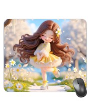 Customized Little Cartoon Girl Picture Sublimation Mouse Pad | 8 X 7.5 Inch | Smooth Cloth Surface | Non-Slip Rubber Base | Personalized Mousepad for Laptop & Desktop (F17142)