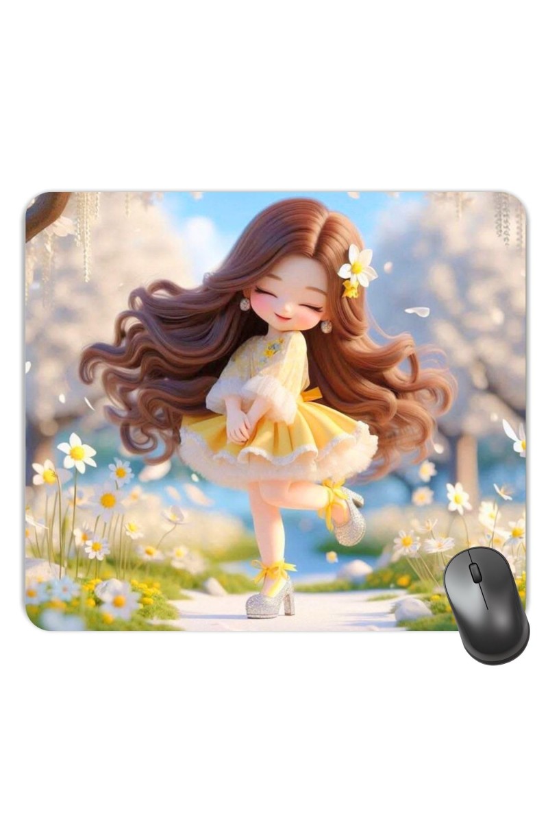 Customized Little Cartoon Girl Picture Sublimation Mouse Pad | 8 X 7.5 Inch | Smooth Cloth Surface | Non-Slip Rubber Base | Personalized Mousepad for Laptop & Desktop (F17142)